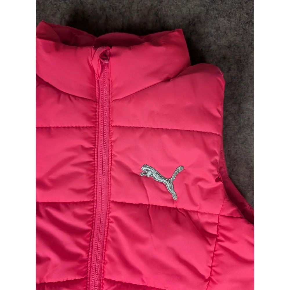 Puma Kids Pink Quilted Puffer Vest Silver‎ Glitter Logo Full Zip Mock Neck 87819